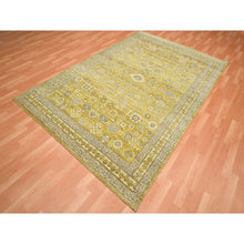 Load image into Gallery viewer, 6&#39;2&quot;x9&#39;3&quot; Goldie Green, Samarkand Influence with Distinct Abrash, Zero Pile, Shaved Low, Hand Knotted, 100% Wool, Oriental Rug FWR453438