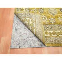 Load image into Gallery viewer, 6&#39;2&quot;x9&#39;3&quot; Goldie Green, Samarkand Influence with Distinct Abrash, Zero Pile, Shaved Low, Hand Knotted, 100% Wool, Oriental Rug FWR453438