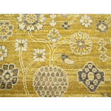 Load image into Gallery viewer, 6&#39;2&quot;x9&#39;3&quot; Goldie Green, Samarkand Influence with Distinct Abrash, Zero Pile, Shaved Low, Hand Knotted, 100% Wool, Oriental Rug FWR453438