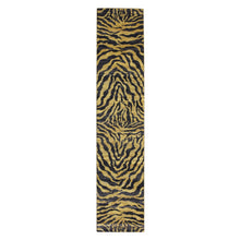 Load image into Gallery viewer, 2&#39;6&quot;x12&#39; Jade Black wih Gold, Tiger Skin Design, 100% Textured Wool, Hand Knotted, Runner, Oriental Rug FWR453444