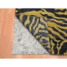 Load image into Gallery viewer, 2&#39;6&quot;x12&#39; Jade Black wih Gold, Tiger Skin Design, 100% Textured Wool, Hand Knotted, Runner, Oriental Rug FWR453444