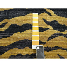 Load image into Gallery viewer, 2&#39;6&quot;x12&#39; Jade Black wih Gold, Tiger Skin Design, 100% Textured Wool, Hand Knotted, Runner, Oriental Rug FWR453444