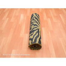 Load image into Gallery viewer, 2&#39;6&quot;x12&#39; Jade Black wih Gold, Tiger Skin Design, 100% Textured Wool, Hand Knotted, Runner, Oriental Rug FWR453444