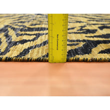 Load image into Gallery viewer, 2&#39;6&quot;x12&#39; Jade Black wih Gold, Tiger Skin Design, 100% Textured Wool, Hand Knotted, Runner, Oriental Rug FWR453444