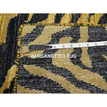 Load image into Gallery viewer, 2&#39;6&quot;x12&#39; Jade Black wih Gold, Tiger Skin Design, 100% Textured Wool, Hand Knotted, Runner, Oriental Rug FWR453444