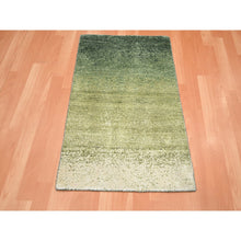 Load image into Gallery viewer, 2&#39;x3&#39; Shades Of Green, 100% Silk, Textured With Gradation Design, Shaved Low, Sample, Mat, Oriental Rug FWR453450