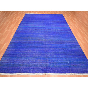 9'2"x11'8" Admiral Blue, Sari Silk, Plain Design, Flat Weave Kilim, Hand Woven, Oriental Rug FWR453456