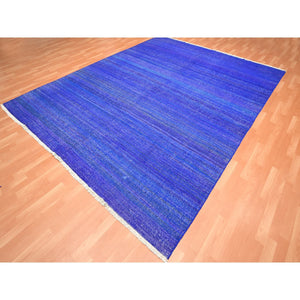 9'2"x11'8" Admiral Blue, Sari Silk, Plain Design, Flat Weave Kilim, Hand Woven, Oriental Rug FWR453456