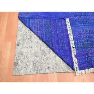 9'2"x11'8" Admiral Blue, Sari Silk, Plain Design, Flat Weave Kilim, Hand Woven, Oriental Rug FWR453456
