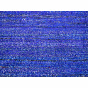 9'2"x11'8" Admiral Blue, Sari Silk, Plain Design, Flat Weave Kilim, Hand Woven, Oriental Rug FWR453456