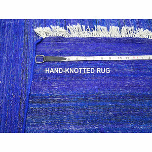9'2"x11'8" Admiral Blue, Sari Silk, Plain Design, Flat Weave Kilim, Hand Woven, Oriental Rug FWR453456