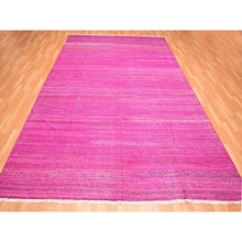Load image into Gallery viewer, 9&#39;1&quot;x11&#39;7&quot; Hot Pink, Sari Silk, Solid Design Kilim, Flat Weave, Hand Woven, Oriental Rug FWR453462