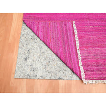 Load image into Gallery viewer, 9&#39;1&quot;x11&#39;7&quot; Hot Pink, Sari Silk, Solid Design Kilim, Flat Weave, Hand Woven, Oriental Rug FWR453462