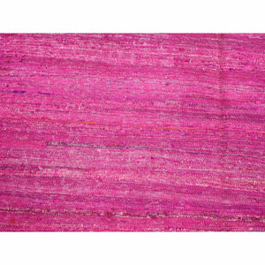 9'1"x11'7" Hot Pink, Sari Silk, Solid Design Kilim, Flat Weave, Hand Woven, Oriental Rug FWR453462