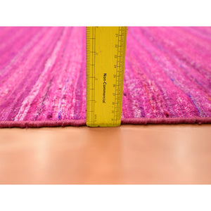 9'1"x11'7" Hot Pink, Sari Silk, Solid Design Kilim, Flat Weave, Hand Woven, Oriental Rug FWR453462