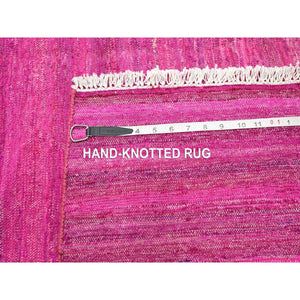 9'1"x11'7" Hot Pink, Sari Silk, Solid Design Kilim, Flat Weave, Hand Woven, Oriental Rug FWR453462