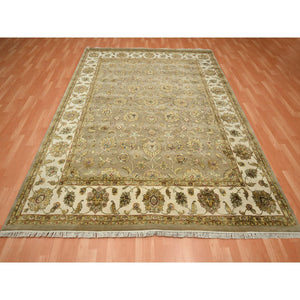 7'10"x9'10" Dark Vanilla Brown, Rajasthan With All Over Leaf Design, Hand Knotted, Wool And Silk, Thick And Plush, Oriental Rug FWR453474