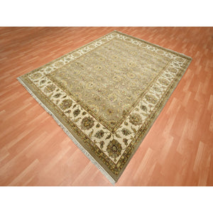 7'10"x9'10" Dark Vanilla Brown, Rajasthan With All Over Leaf Design, Hand Knotted, Wool And Silk, Thick And Plush, Oriental Rug FWR453474