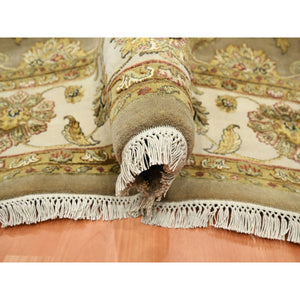 7'10"x9'10" Dark Vanilla Brown, Rajasthan With All Over Leaf Design, Hand Knotted, Wool And Silk, Thick And Plush, Oriental Rug FWR453474