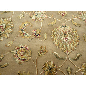 7'10"x9'10" Dark Vanilla Brown, Rajasthan With All Over Leaf Design, Hand Knotted, Wool And Silk, Thick And Plush, Oriental Rug FWR453474