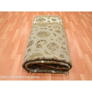 7'10"x9'10" Dark Vanilla Brown, Rajasthan With All Over Leaf Design, Hand Knotted, Wool And Silk, Thick And Plush, Oriental Rug FWR453474