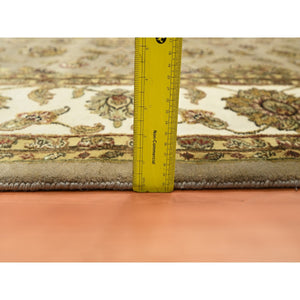 7'10"x9'10" Dark Vanilla Brown, Rajasthan With All Over Leaf Design, Hand Knotted, Wool And Silk, Thick And Plush, Oriental Rug FWR453474
