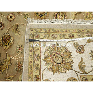 7'10"x9'10" Dark Vanilla Brown, Rajasthan With All Over Leaf Design, Hand Knotted, Wool And Silk, Thick And Plush, Oriental Rug FWR453474