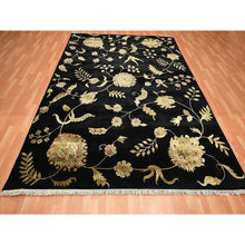 Load image into Gallery viewer, 8&#39;2&#39;x10&#39; Onyx Black, Borderless Botanical Design, Half Wool And Half Silk, Densely Woven, Soft Pile, Hand Knotted, Oriental Rug FWR453480