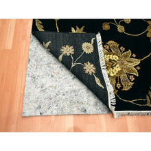 Load image into Gallery viewer, 8&#39;2&#39;x10&#39; Onyx Black, Borderless Botanical Design, Half Wool And Half Silk, Densely Woven, Soft Pile, Hand Knotted, Oriental Rug FWR453480