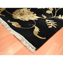 Load image into Gallery viewer, 8&#39;2&#39;x10&#39; Onyx Black, Borderless Botanical Design, Half Wool And Half Silk, Densely Woven, Soft Pile, Hand Knotted, Oriental Rug FWR453480