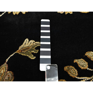 8'2'x10' Onyx Black, Borderless Botanical Design, Half Wool and Half Silk, Densely Woven, Soft Pile, Hand Knotted, Oriental Rug FWR453480
