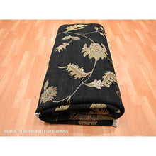 Load image into Gallery viewer, 8&#39;2&#39;x10&#39; Onyx Black, Borderless Botanical Design, Half Wool And Half Silk, Densely Woven, Soft Pile, Hand Knotted, Oriental Rug FWR453480