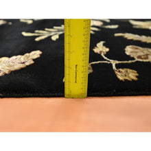Load image into Gallery viewer, 8&#39;2&#39;x10&#39; Onyx Black, Borderless Botanical Design, Half Wool and Half Silk, Densely Woven, Soft Pile, Hand Knotted, Oriental Rug FWR453480