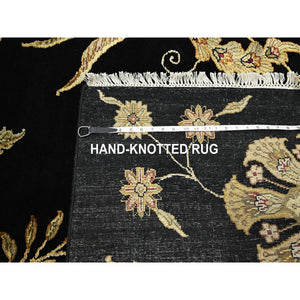 8'2'x10' Onyx Black, Borderless Botanical Design, Half Wool and Half Silk, Densely Woven, Soft Pile, Hand Knotted, Oriental Rug FWR453480