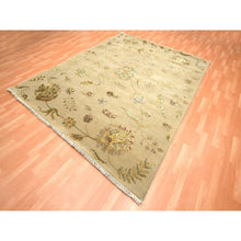 Load image into Gallery viewer, 8&#39;x10&#39; Ecru Brown, Half Wool And Half Silk, Borderless Botanical Design, Densely Woven, Soft Pile, Hand Knotted, Oriental Rug FWR453486