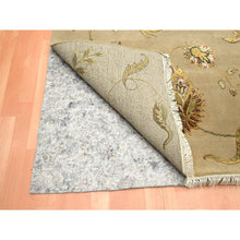 Load image into Gallery viewer, 8&#39;x10&#39; Ecru Brown, Half Wool And Half Silk, Borderless Botanical Design, Densely Woven, Soft Pile, Hand Knotted, Oriental Rug FWR453486
