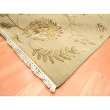 Load image into Gallery viewer, 8&#39;x10&#39; Ecru Brown, Half Wool And Half Silk, Borderless Botanical Design, Densely Woven, Soft Pile, Hand Knotted, Oriental Rug FWR453486
