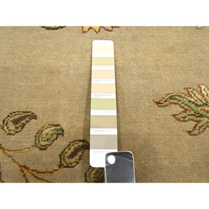 8'x10' Ecru Brown, Half Wool And Half Silk, Borderless Botanical Design, Densely Woven, Soft Pile, Hand Knotted, Oriental Rug FWR453486