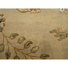 Load image into Gallery viewer, 8&#39;x10&#39; Ecru Brown, Half Wool And Half Silk, Borderless Botanical Design, Densely Woven, Soft Pile, Hand Knotted, Oriental Rug FWR453486