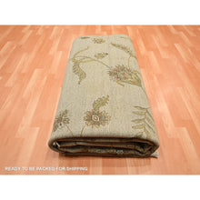 Load image into Gallery viewer, 8&#39;x10&#39; Ecru Brown, Half Wool And Half Silk, Borderless Botanical Design, Densely Woven, Soft Pile, Hand Knotted, Oriental Rug FWR453486