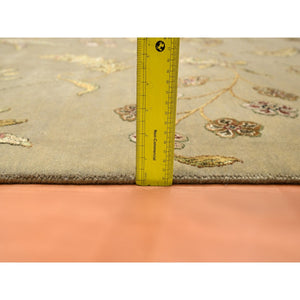 8'x10' Ecru Brown, Half Wool And Half Silk, Borderless Botanical Design, Densely Woven, Soft Pile, Hand Knotted, Oriental Rug FWR453486