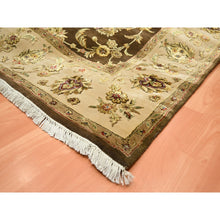 Load image into Gallery viewer, 7&#39;10&quot;x10&#39; Coffee Brown, Rajasthan With All Over Leaf Design, Hand Knotted, Wool And Silk, Soft Pile, Thick And Plush, Oriental Rug FWR453492