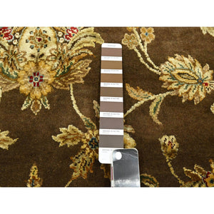 7'10"x10' Coffee Brown, Rajasthan With All Over Leaf Design, Hand Knotted, Wool And Silk, Soft Pile, Thick And Plush, Oriental Rug FWR453492