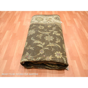 7'10"x10' Coffee Brown, Rajasthan with All Over Leaf Design, Hand Knotted, Wool and Silk, Soft Pile, Thick and Plush, Oriental Rug FWR453492