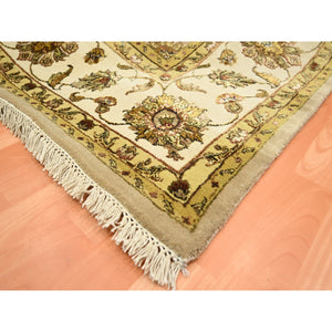 7'8"x9'10" Tortilla Brown, Rajasthan With All Over Leaf Design, Hand Knotted, Wool And Silk, Soft Pile, Thick And Plush, Oriental Rug FWR453516