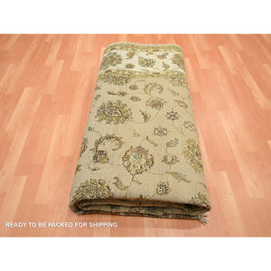 7'8"x9'10" Tortilla Brown, Rajasthan With All Over Leaf Design, Hand Knotted, Wool And Silk, Soft Pile, Thick And Plush, Oriental Rug FWR453516