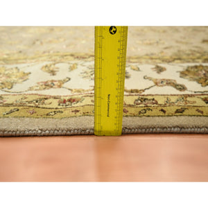 7'8"x9'10" Tortilla Brown, Rajasthan With All Over Leaf Design, Hand Knotted, Wool And Silk, Soft Pile, Thick And Plush, Oriental Rug FWR453516