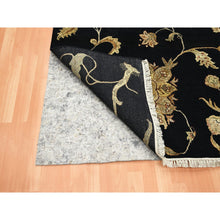 Load image into Gallery viewer, 8&#39;x10&#39; Ink Black, Hand Knotted, Borderless Botanical Design, Half Wool and Half Silk, Densely Woven, Soft Pile, Oriental Rug FWR453522