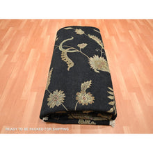 Load image into Gallery viewer, 8&#39;x10&#39; Ink Black, Hand Knotted, Borderless Botanical Design, Half Wool and Half Silk, Densely Woven, Soft Pile, Oriental Rug FWR453522