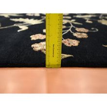 Load image into Gallery viewer, 8&#39;x10&#39; Ink Black, Hand Knotted, Borderless Botanical Design, Half Wool and Half Silk, Densely Woven, Soft Pile, Oriental Rug FWR453522